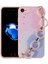 iPhone Se 2020 - Uyumlu Simli Desenli El Askılı Tutacaklı Gkm Elsa Silikon Kapak-Pembe Koyu 4