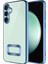 Samsung Galaxy S23FE Kapak Yanları Renkli Lens Korumalı Logo Gösteren Şeffaf Luxury Silikon Kılıf - Mavi 1