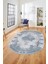 Sade Klasik Desenli Dijital Kaymaz Yıkanabilir Oval Yolluk Salon Halısı, O-Klasik-22-Mavi, 4