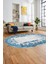 Baskılı Kaymaz Yıkanabilir Renkli Klasik Desen Oval Yolluk Salon Halısı, O-Klasik-08-Mavi, 5