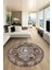 Göbekli Klasik Desen Dijital Kaymaz Yıkanabilir Yuvarlak Mutfak Salon Halısı, Y-Klasik-25-Kahve, 4