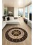 Renkli Klasik Motifli Dijital Kaymaz Yıkanabilir Yuvarlak Mutfak Salon Halısı, Y-Klasik-27-Kahve, 4