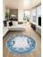 Baskılı Kaymaz Yıkanabilir Renkli Klasik Desen Yuvarlak Salon Halısı, Y-Klasik-08-Mavi, 1
