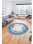 Baskılı Kaymaz Yıkanabilir Renkli Klasik Desen Yuvarlak Salon Halısı, Y-Klasik-08-Mavi, 4