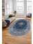 Baskılı Kaymaz Yıkanabilir Göbekli Klasik Desen Oval Yolluk Salon Halısı, O-Klasik-07-Mavi, 4