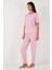Regular Fit Bisiklet Yaka Kısa Kollu Pijama Takımı Bayan Pijama Takımı 65790130 3