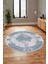 Sade Klasik Desenli Dijital Kaymaz Yıkanabilir Yuvarlak Mutfak Salon Halısı, Y-Klasik-22-Mavi, 2