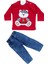 Ayıcık Desenli Kot Pantolon Erkek Bebek Kırmızı Mevsimlik Takım 1