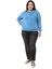 Büyük Beden Degaje Kapüşonlu Yaka Cepli Parça Boyalı Üç Iplik Mavi Sweatshirt 2
