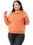 Büyük Beden Degaje Kapüşonlu Yaka Cepli Parça Boyalı Üç Iplik Turuncu Sweatshirt 1