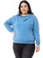 Büyük Beden Degaje Kapüşonlu Yaka Cepli Parça Boyalı Üç Iplik Mavi Sweatshirt 1