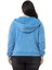 Büyük Beden Degaje Kapüşonlu Yaka Cepli Parça Boyalı Üç Iplik Mavi Sweatshirt 3
