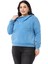 Büyük Beden Degaje Kapüşonlu Yaka Cepli Parça Boyalı Üç Iplik Mavi Sweatshirt 5