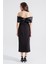 Kadın Siyah Kayık Yaka Fiyonklu Midi Abiye Elbise 5