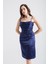 Kadın Lacivert Mini Saten Abiye Elbise 2