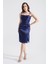 Kadın Lacivert Mini Saten Abiye Elbise 3