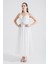 Kadın Beyaz V Yaka Simli Midi Abiye Elbise 4