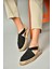 S404010106 Siyah Dantel Kumaş Kadın Espadril Sandalet 1