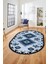 Dijital Kaymaz Yıkanabilir Etnik Desenli Oval Yolluk Mutfak Salon Halısı, O-Etnik-02-Mavi, 1