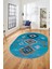 Dijital Baskılı Kaymaz Yıkanabilir Etnik Desenli Oval Mutfak Salon Halısı, O-Etnik-01-Mavi, 1