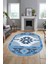 Etnik Desenli Dijital Baskılı Kaymaz Yıkanabilir Oval Yolluk Mutfak Salon Halısı, O-Etnik-05-Mavi, 2
