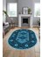 Şık Tasarım Etnik Desenli Dijital Kaymaz Yıkanabilir Oval Yolluk Salon Halısı, O-Etnik-08-Mavi, 1