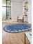 Sade Etnik Desen Kaymaz Yıkanabilir Oval Yolluk Mutfak Salon Koridor Halısı, O-Etnik-19-Mavi, 1