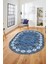 Sade Etnik Desen Kaymaz Yıkanabilir Oval Yolluk Mutfak Salon Koridor Halısı, O-Etnik-19-Mavi, 2
