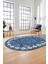 Sade Etnik Desen Kaymaz Yıkanabilir Oval Yolluk Mutfak Salon Koridor Halısı, O-Etnik-19-Mavi, 3