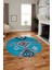 Dijital Kaymaz Yıkanabilir Etnik Desenli Yuvarlak Mutfak Salon Halısı, Y-Etnik-01-Mavi, 1