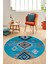 Dijital Kaymaz Yıkanabilir Etnik Desenli Yuvarlak Mutfak Salon Halısı, Y-Etnik-01-Mavi, 3