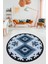 Dijital Kaymaz Yıkanabilir Etnik Desenli Yuvarlak Mutfak Salon Halısı, Y-Etnik-02-Mavi, 4