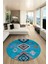Dijital Kaymaz Yıkanabilir Etnik Desenli Yuvarlak Mutfak Salon Halısı, Y-Etnik-01-Mavi, 2