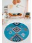 Dijital Kaymaz Yıkanabilir Etnik Desenli Yuvarlak Mutfak Salon Halısı, Y-Etnik-01-Mavi, 4