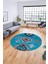 Dijital Kaymaz Yıkanabilir Etnik Desenli Yuvarlak Mutfak Salon Halısı, Y-Etnik-01-Mavi, 5