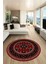 Dijital Kaymaz Yıkanabilir Şık Etnik Desen Yuvarlak Mutfak Salon Halısı, Y-Etnik-04-Kırmızı, 1