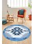 Etnik Desenli Dijital Kaymaz Yıkanabilir Yuvarlak Mutfak Salon Halısı, Y-Etnik-05-Mavi, 2