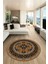 Dijital Kaymaz Yıkanabilir Şık Etnik Desen Yuvarlak Mutfak Salon Halısı, Y-Etnik-04-Kahve, 1