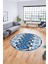 Renkli Etnik Desenli Dijital Kaymaz Yıkanabilir Yuvarlak Mutfak Salon Halısı, Y-Etnik-06-Mavi, 3