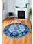 Etnik Klasik Desenli Dijital Kaymaz Yıkanabilir Yuvarlak Salon Halısı, Y-Etnik-07-Mavi, 4