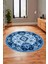 Etnik Klasik Desenli Dijital Kaymaz Yıkanabilir Yuvarlak Salon Halısı, Y-Etnik-07-Mavi, 5
