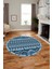 Dijital Kaymaz Yıkanabilir Şık Etnik Desenli Yuvarlak Mutfak Salon Halısı, Y-Etnik-13-Mavi, 4