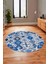 Dijital Kaymaz Yıkanabilir Etnik Desenli Yuvarlak Mutfak Salon Halısı, Y-Etnik-12-Mavi, 3