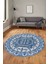 Dijital Kaymaz Yıkanabilir Şık Etnik Desenli Yuvarlak Mutfak Salon Halısı, Y-Etnik-14-Mavi, 3