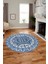 Dijital Kaymaz Yıkanabilir Şık Etnik Desenli Yuvarlak Mutfak Salon Halısı, Y-Etnik-14-Mavi, 4