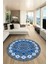Sade Etnik Desen Kaymaz Yıkanabilir Yuvarlak Mutfak Salon Koridor Halısı, Y-Etnik-19-Mavi, 3