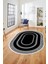 Dijital Kaymaz Yıkanabilir Çerçeveli Şık Tasarım Oval Mutfak Salon Halısı, O-Çerçeveli-03-Siyah, 1