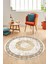 Sade Tasarım Çerçeve Desen Modern Yıkanabilir Mutfak Yuvarlak Salon Halısı, Y-Çerçeveli-12-Krem, 2