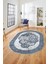 Dijital Kaymaz Yıkanabilir Modern Çerçeveli Oval Mutfak Salon Halısı, O-Çerçeveli-04-Mavi, 1