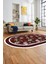 Çiçekli Çerçeve Desen Yıkanabilir Kaymaz Yolluk Mutfak Oval Salon Halısı, O-Çerçeveli-27-Bordo, 2